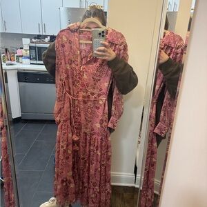 Misa Los Angeles Rose-Pink Floral Long Sleeve Maxi Dress